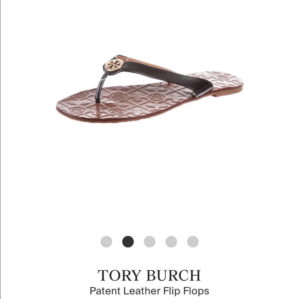 Tory Burch Black Patent Leather Flip Flops